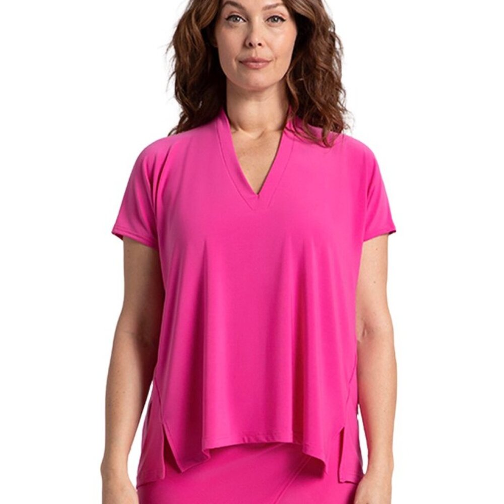 Sympli - Deep V Neck Short Sleeve Top - Peony - Women's Size 16-NWT